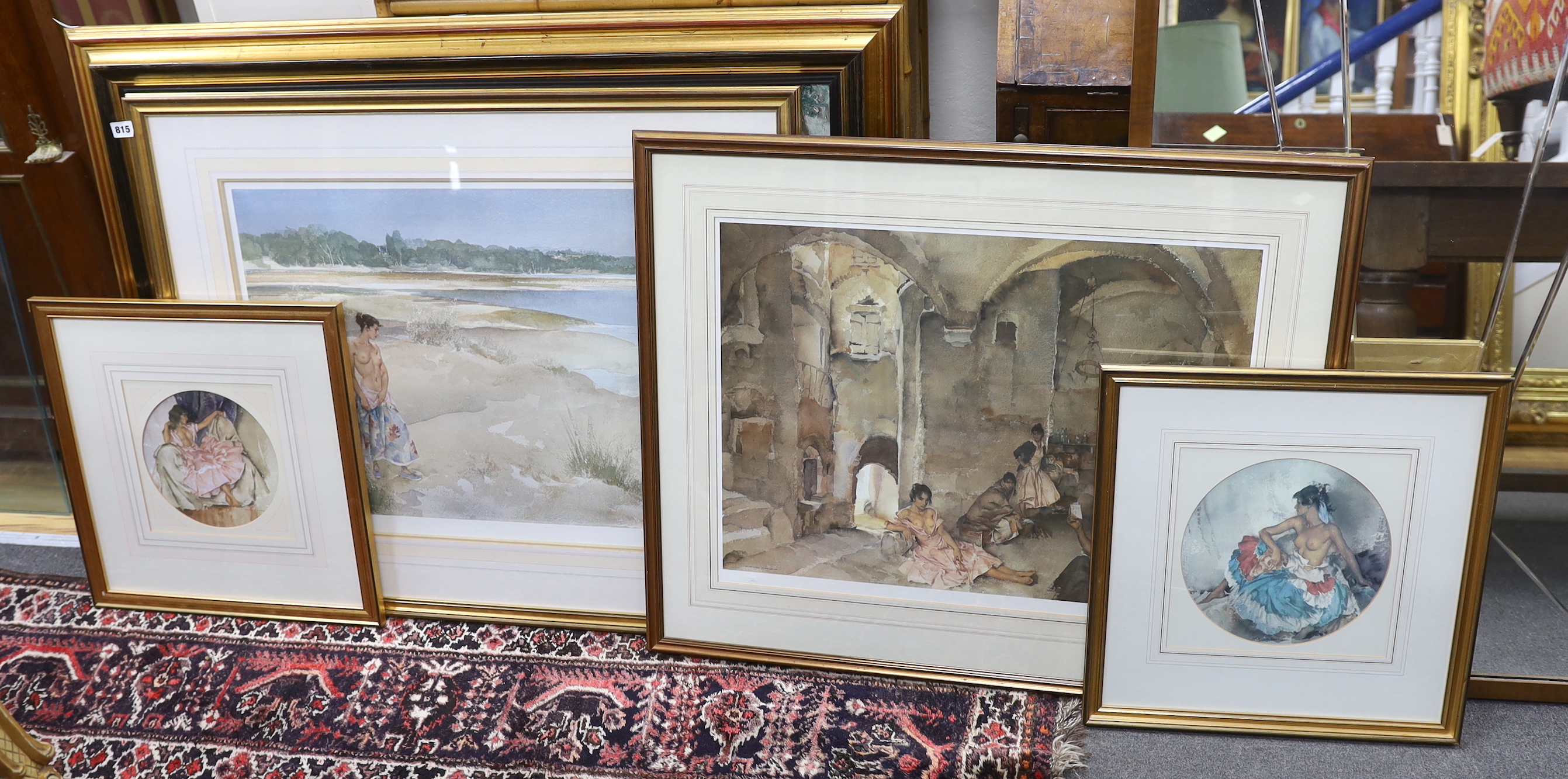 After Sir William Russell Flint (1880-1969), four colour prints, two limited edition, one blindstamped, largest 52 x 70cm